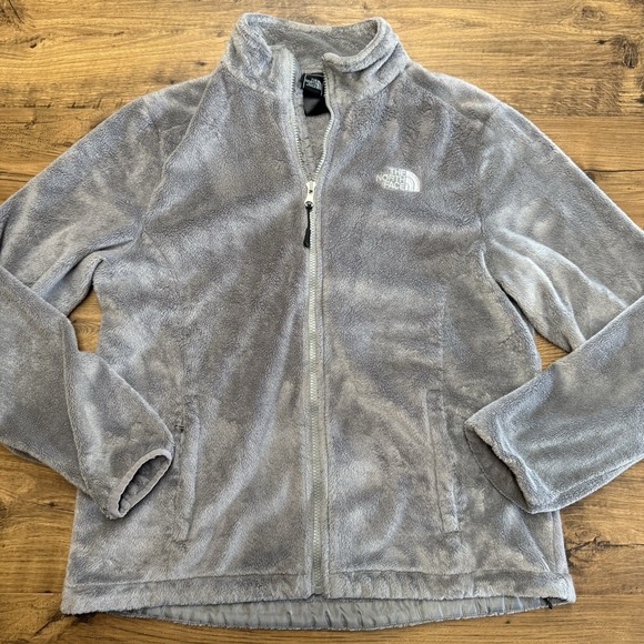 The North Face TNF Osito Fuzzy Gray Womens‎ L* Full Zip Fleece Coat Jacket Teddy - Picture 1 of 6